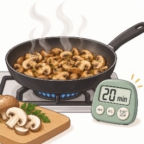 Illustration de la cuisson des champignons pendant 20 minutes